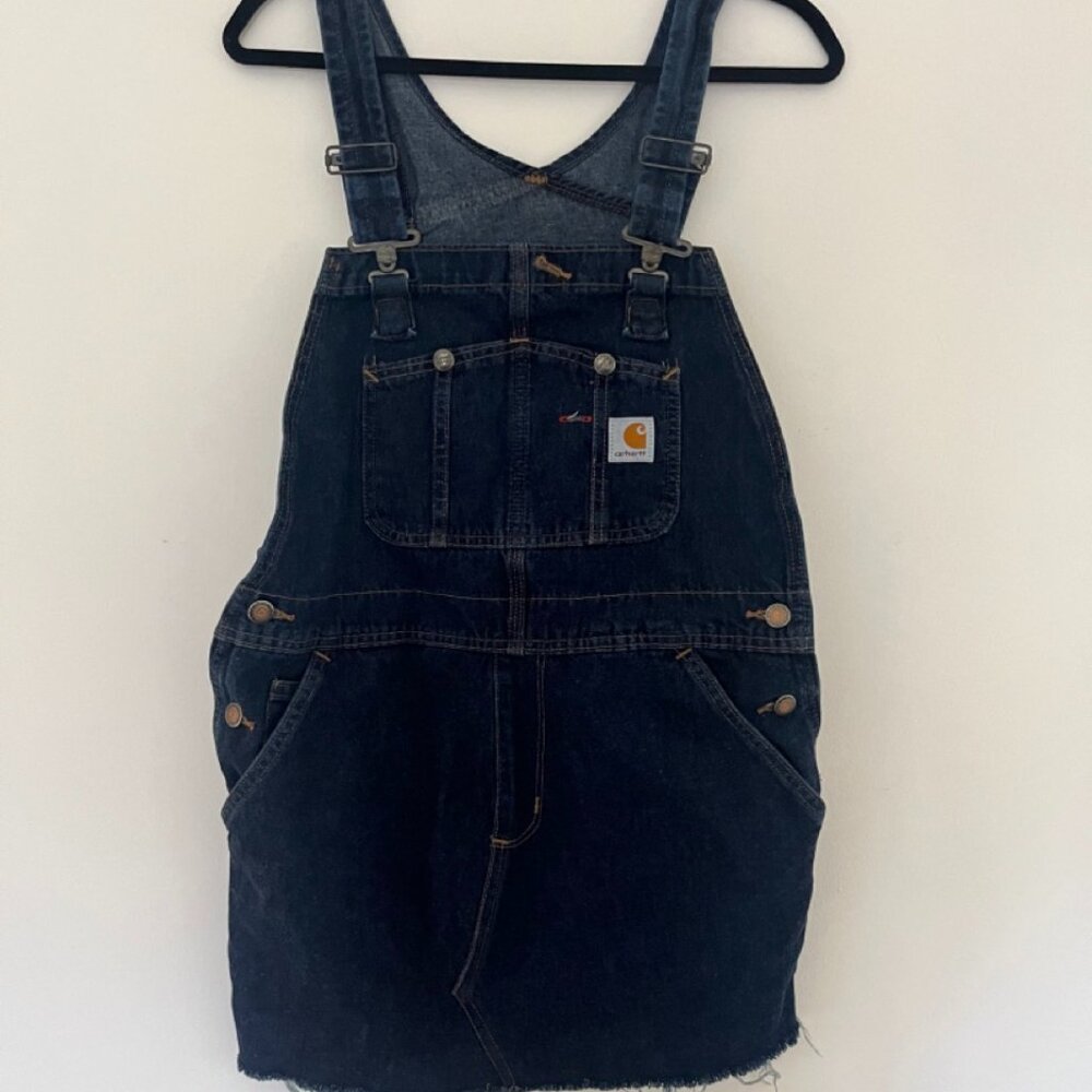 Carhartt Loose Fit Denim Bib Overall Dress Dark Wash Blue Denim Small